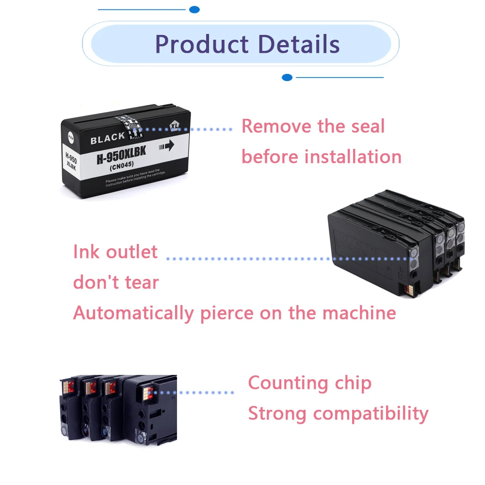 Compatible for HP 950XL for 951XL For HP950 ink cartridge 950 951 Officejet Pro 8600 8610 8615 8620 8630 8625 8660 8680 Printer best ink tank printer