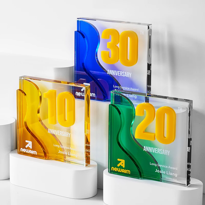 Customized Acrylic Digital Anniversary Trophy Crystal Trophy Company Annual Meeting Award Carving Anniversary Commemoration, 1Pc