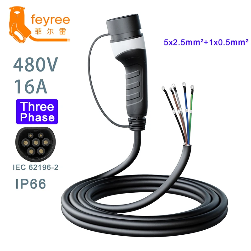 

32A 8KW EV Charger Female Plug Type2 Cable 16A 1Phase Car Charging Station 3Phase 11KW 22KW IEC62196-2 Cord for Electric Vehicle