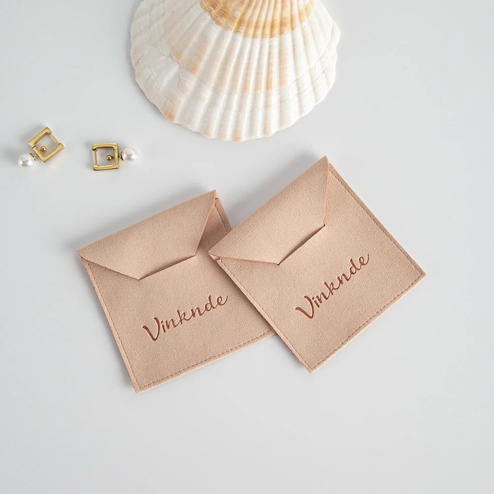 100Pcs Custom Logo Jewelry Bag Luxurious Microfiber Envelope Flap Package Jewelry Pouch Can Print Personalized Name For Wedding