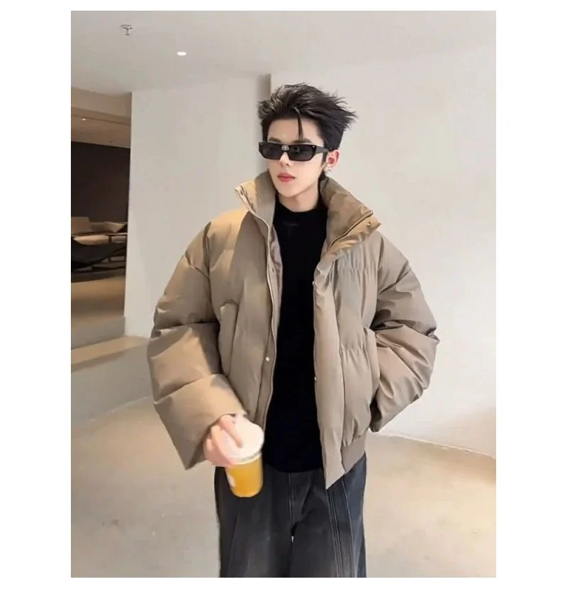 New American Style Cotton Jacket Stand Up Collar Couple's Cotton Jacket Thick Leather Bread Jacket Winter Short Down Cotton Jack