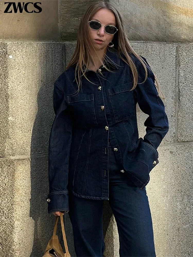 Fashion Denim Jackets Jeans Suit Women Street Lapel Single