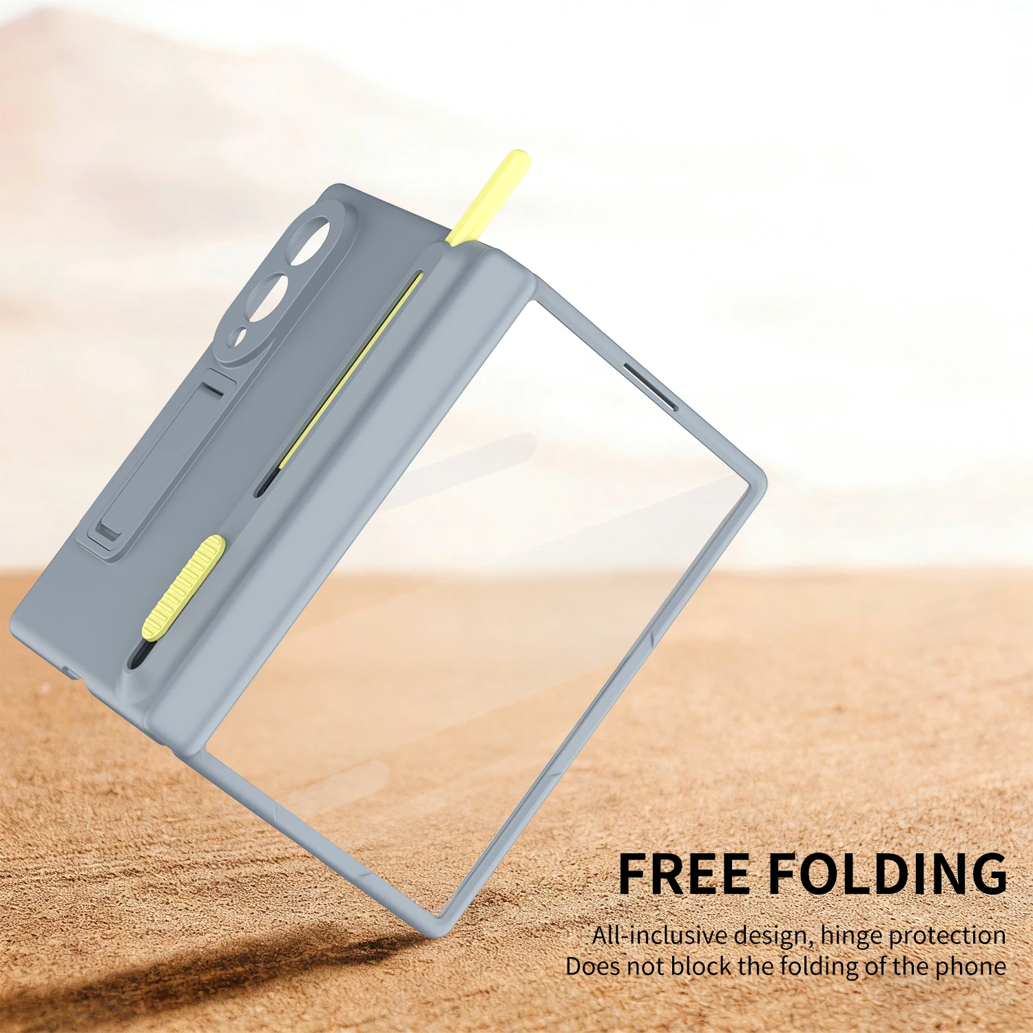 Foldable Phone Protective Case with Retractable Stylus, Built-in Kickstand & Screen Guard