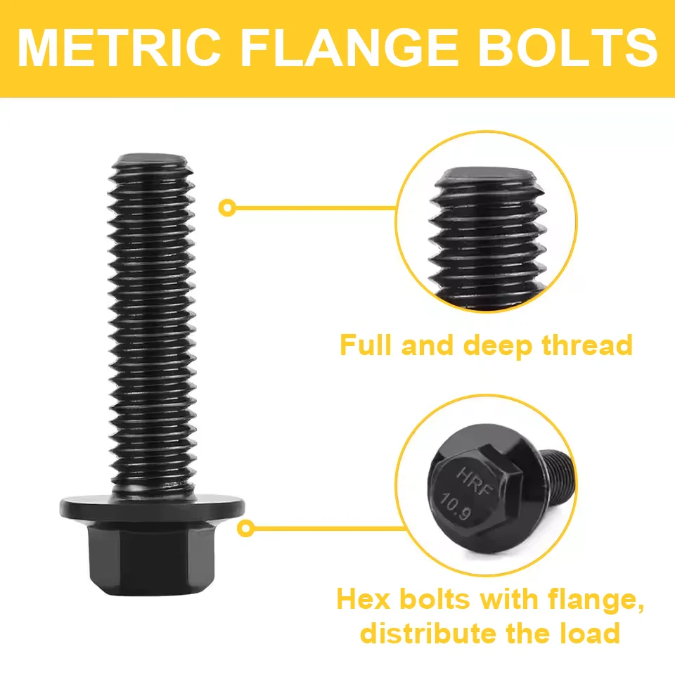 Outer Hexagon Flange Bolt Nut Screw Spring Gasket Combination Set Black Carbon Steel Screw Box Hardware 252pcs
