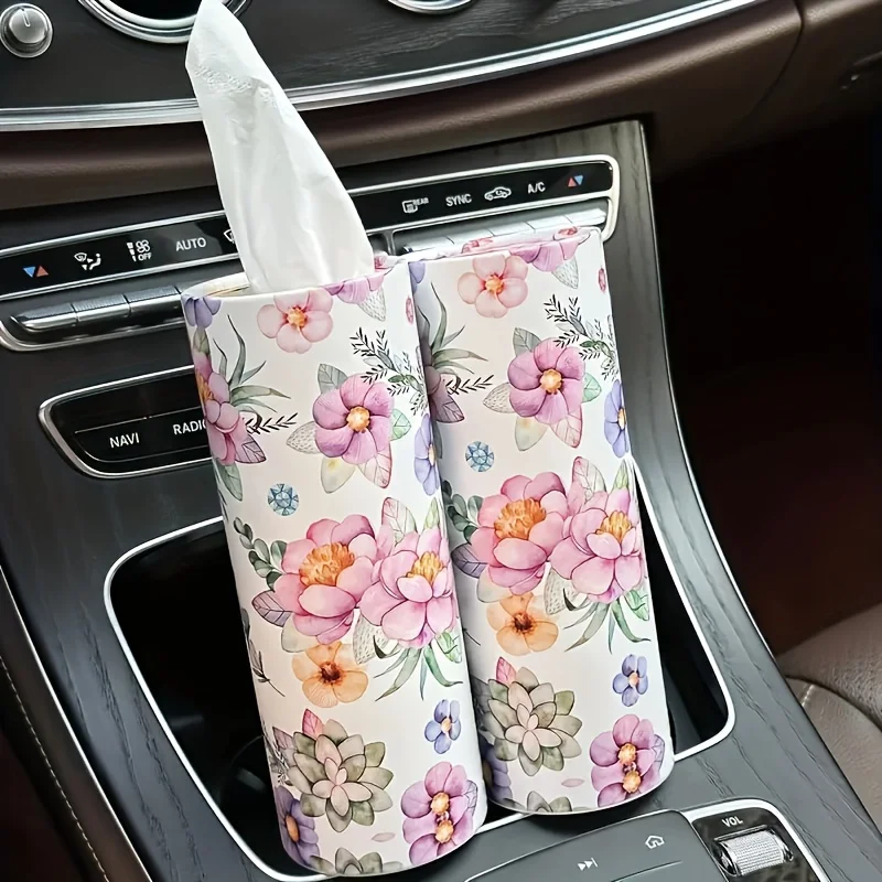 2 Rolls Flower Pattern Car Cylinder Tissue, Napkin Tissue Tube, Travel Tissue Tube Suitable for Car Cup Holders and Homes