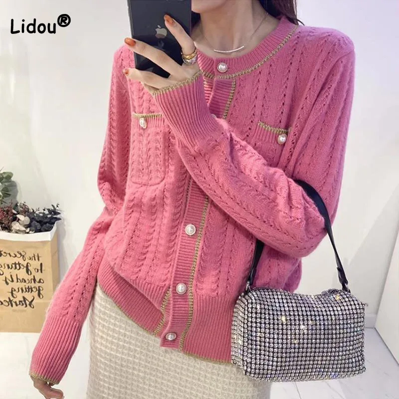 

Женский трикотажный кардиган на пуговицах, элегантный Однотонный свитер с длинным рукавом, одежда в Корейском стиле на осень и зиму