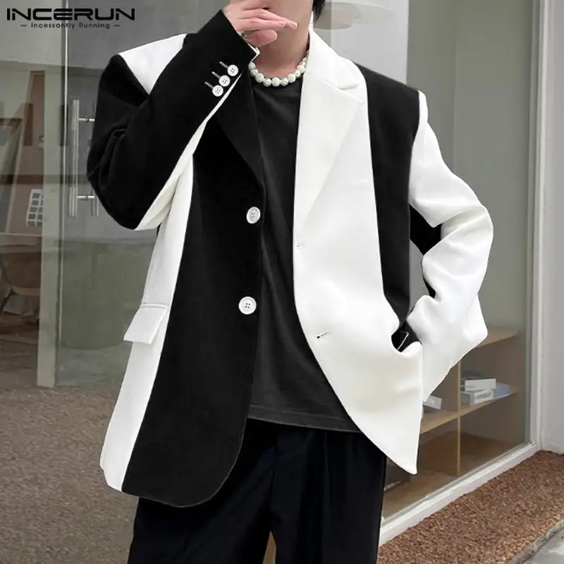 

INCERUN 2023 Spring Men's Blazer Fashion Patchwork Streetwear Long Sleeve Male Suit Party Oversized Casual Coats For Men S-5XL