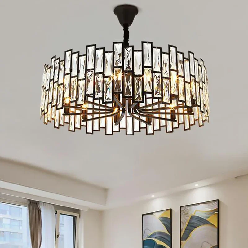 

Modern Crystal Chandelier LED Crystal Ceiling Pendant Light Black Hanging Lamp Fixtures Round Chandelier for Dining Room