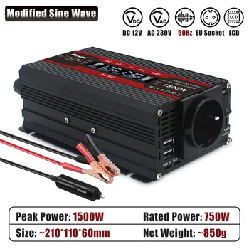 อินเวอร์เตอร์แปลงไฟ 300W-2000W จากไฟ DC 12V เป็นไฟ AC 220V-240V สำหรับรถยนต์ พร้อมเต้ารับแบบ EU ช่องเสียบ USB คู่ สำหรับชาร์จโทรศัพท์ ใช้ได้กับรถบ้านและกิจกรรมกลางแจ้ง ความถี่ 50Hz 7