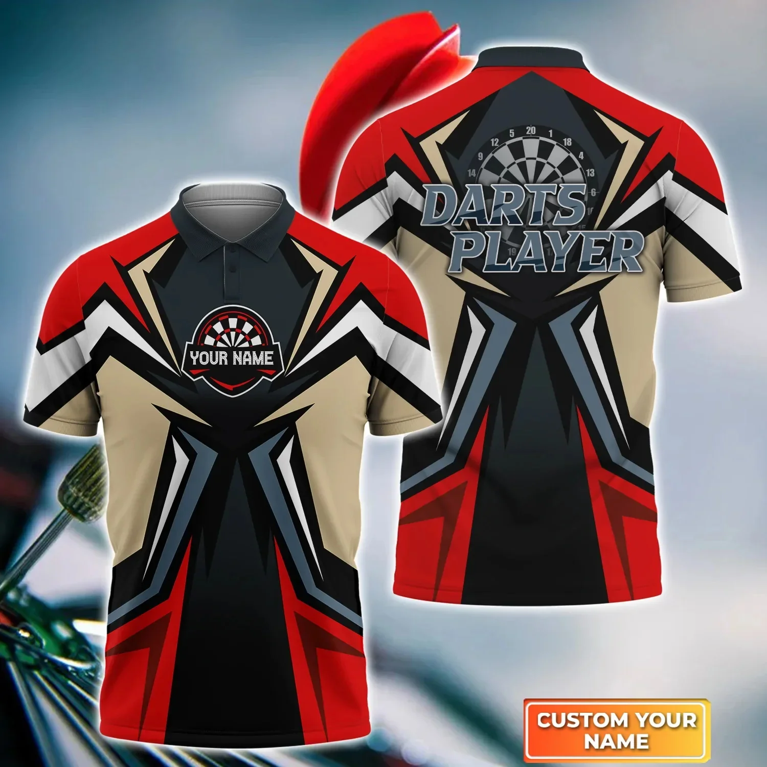 Dartscheibe Totenkopf personalisierter Name 3D-gedrucktes Sommer-Poloshirt Unisex Casual Kurzarmhemden Geschenk für Dartspieler POL-48 – Detail 13