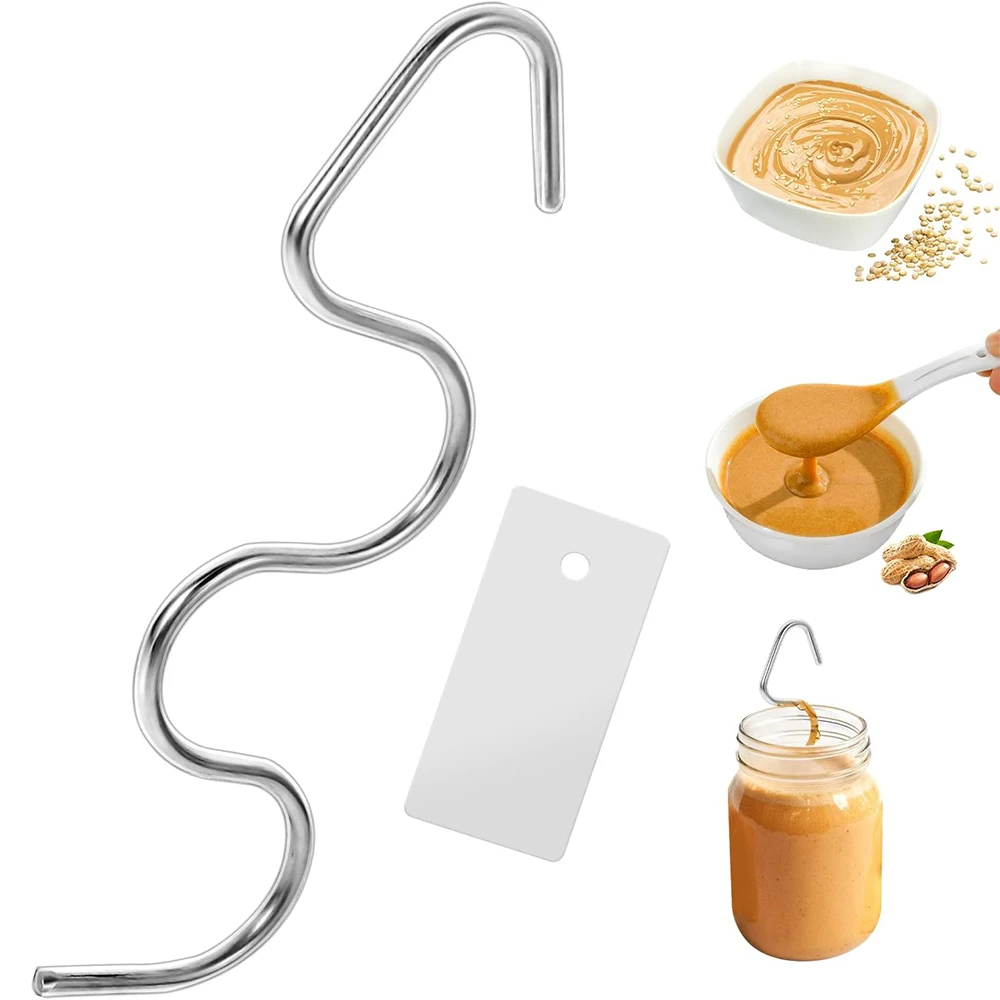 LMETJMA Peanut Butter Mixer with Scraper Stainless Steel Peanut Butter Stirrer Tool Nut Butter Churner Jam Stirring Tools JT295