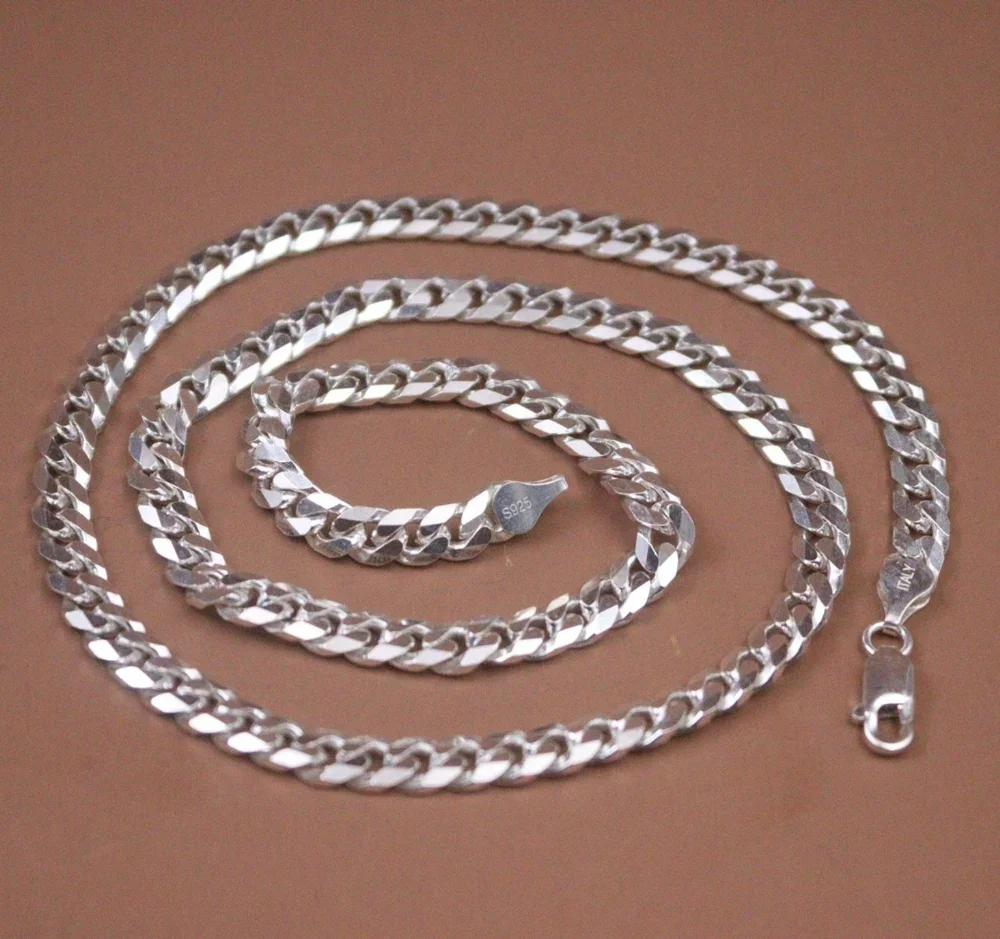 

Real Pure S925 Sterling Silver Chain 5mm Miami Cuban Curb Link Necklace 19.7inch/32g
