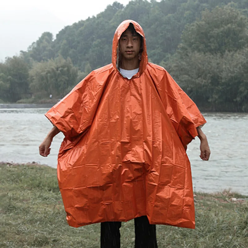 Raincoat Poncho Heat Reflective Thermal Raincoat Emergency Raincoats Poncho Waterproof Rainwear Hiking Survival Space Blanket Camping Equipment