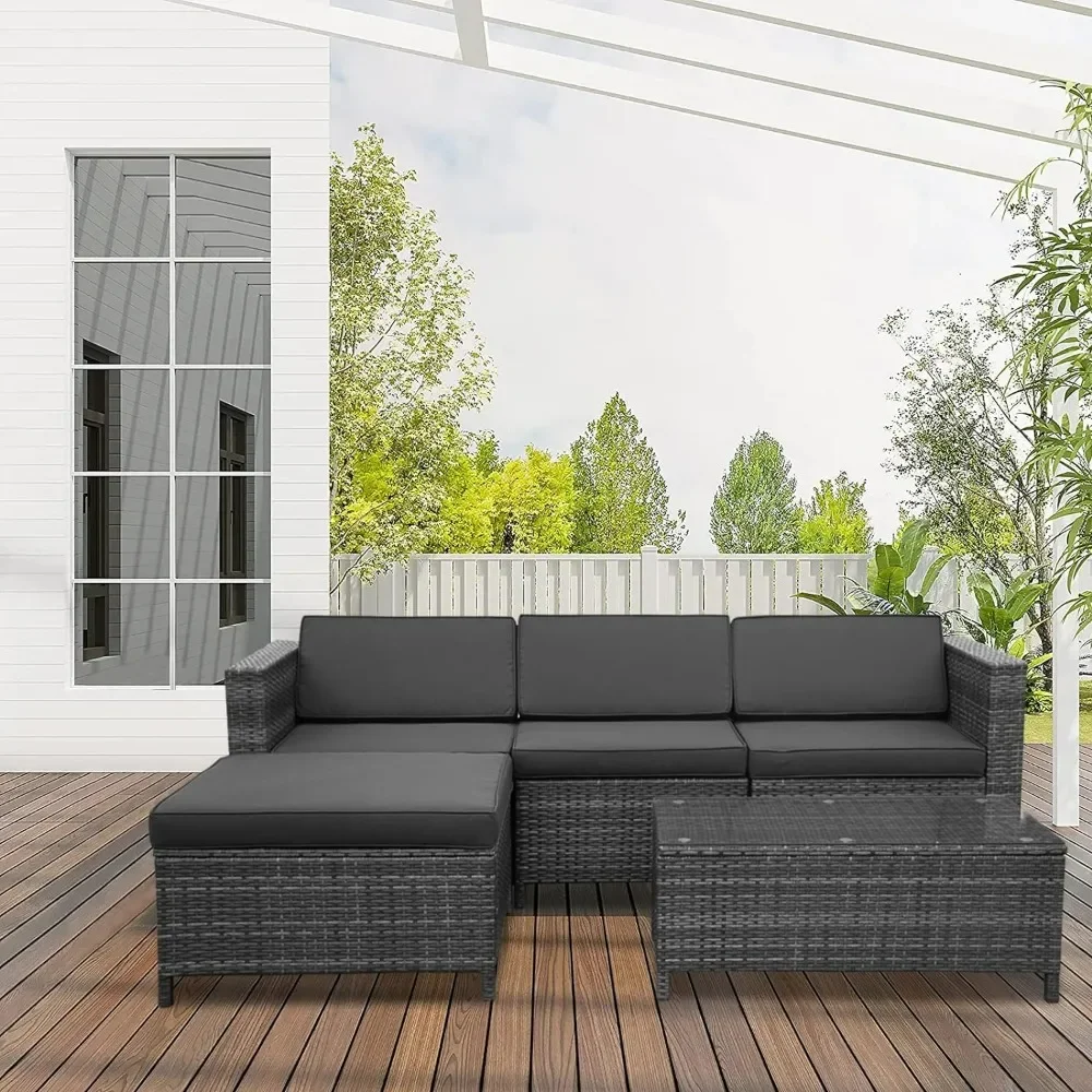 

5 Pcs Outdoor Patio Sectional Furniture Set, Weather Resistant Rattan Outside Couch, Waterproof Conversation Sofa, Furniture set