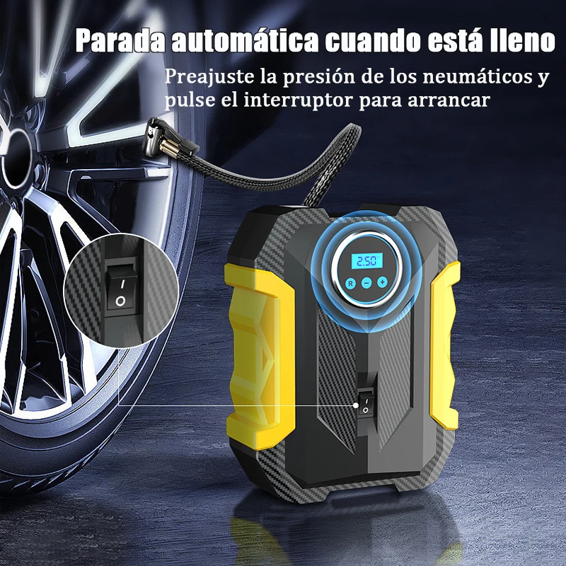 Compresor de Aire Portátil para Coche,Inflador de Neumáticos Digital con Luces LED Compresor de Neumáticos para Coche Autocomple