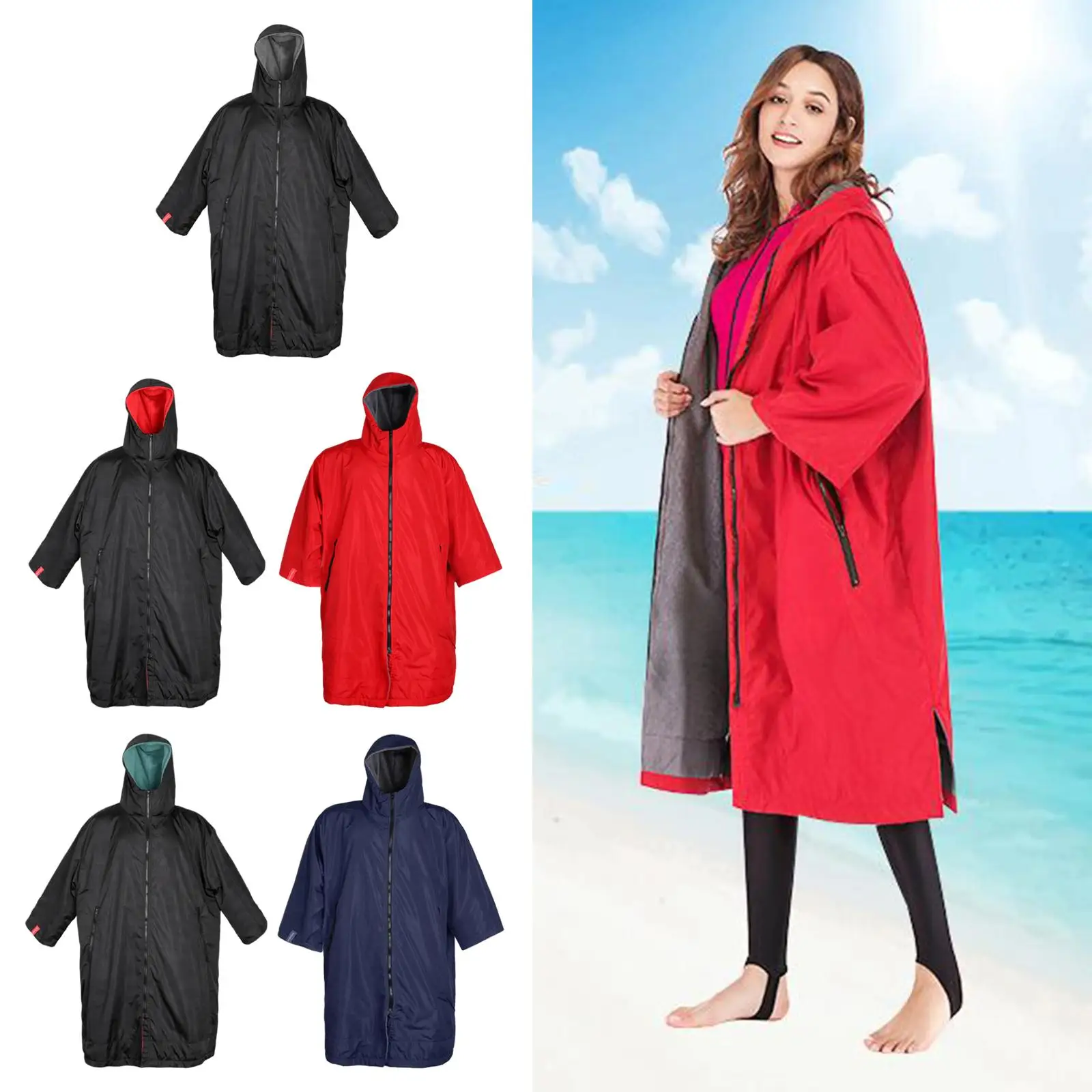 2Pcs Windbreaker Changing Robe Jacket Swimming Windproof Swimming Anorak Hooded 