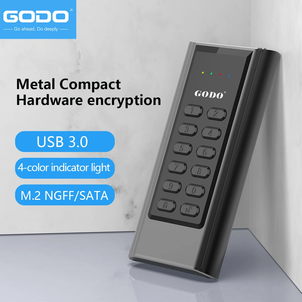 External Hard Drive Case GODO M.2 Encryption NGFF/SATA SSD Hardware Key Data Enclosure with Password Mobile 2.5&ldquo;Sata