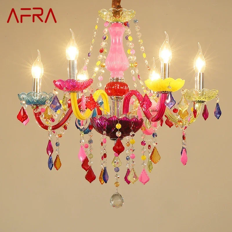 

AFRA European Style Crystal Pendent Lamp Pink Girls' Room Candle Lamp Luxurious Living Room Restaurant Bedroom Villa Chandel