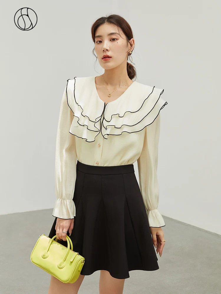 DUSHU French Court Style Three-layer Ruffled Shirts Women Sweet Tops Autumn 2022 Graceful Vintage Dinner Party Female Blouses
