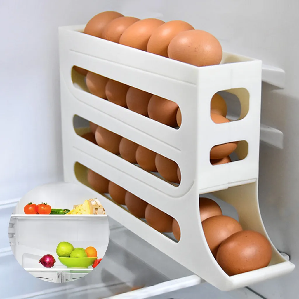 Egg Carton Egg Sliding Storage Container 4-Layer Sliding Rail Shelf Eggs Organizer Eggs Refrigerator Stand Accessory Kitchen Supplies