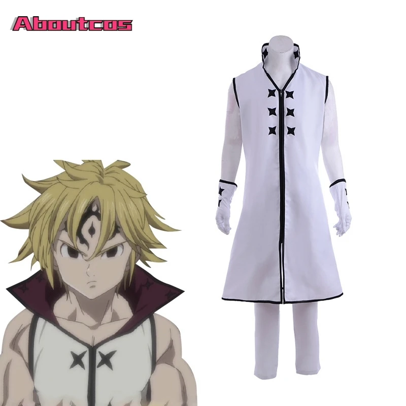 

Aboutcos Косплей Легенда семи смертных грехов Kamigami no Gekirin Meliodas белый косплей костюм на Хэллоуин на заказ