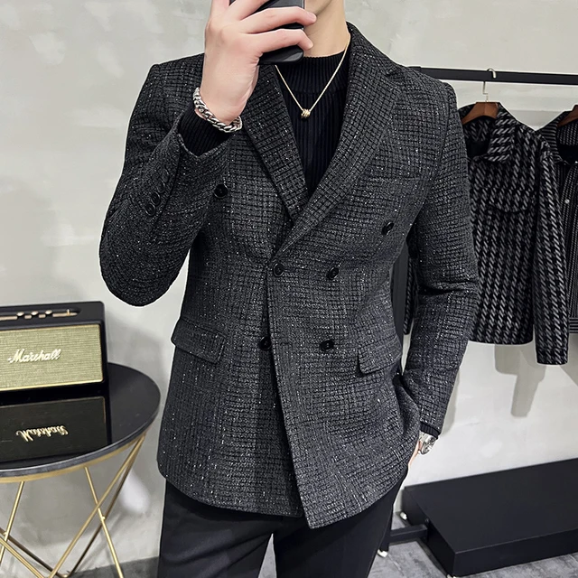 2022 Autumn Winter Warm Wool Blazer Men Slim Casual Business Suit Jacket  Streetwear Social Wedding Costume Homme Men Clothing - Blazers - AliExpress