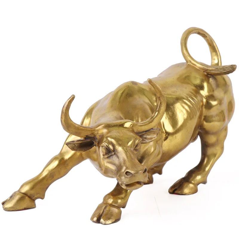 

Золотая латунная Статуэтка быка с зарядкой, статуэтка животного, фэн-шуй, Декор для дома и офиса