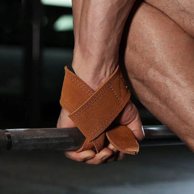1Pair 4mm Cowhide Weight lifting Wrist Straps Fitness Bodybuilding Training Gym lifting straps NonSlip Gym Grip Deadlift Pull-up 3