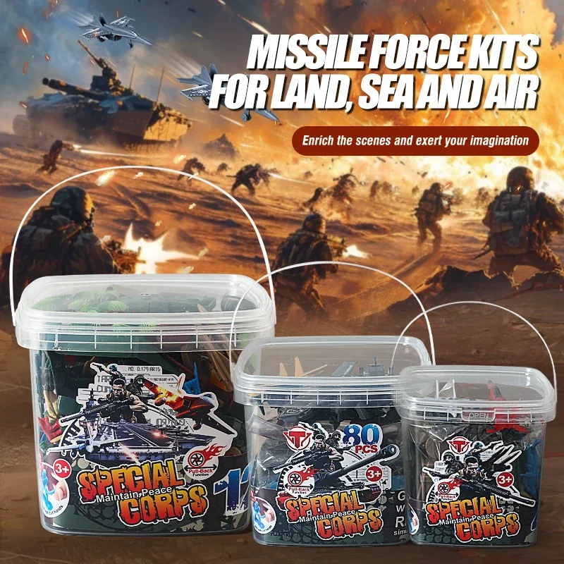 80/120 Pcs Military Soldier Model Set Military Theme Fighter Jet Tank Handbag Boys Educational Action Figures Accessories Kit