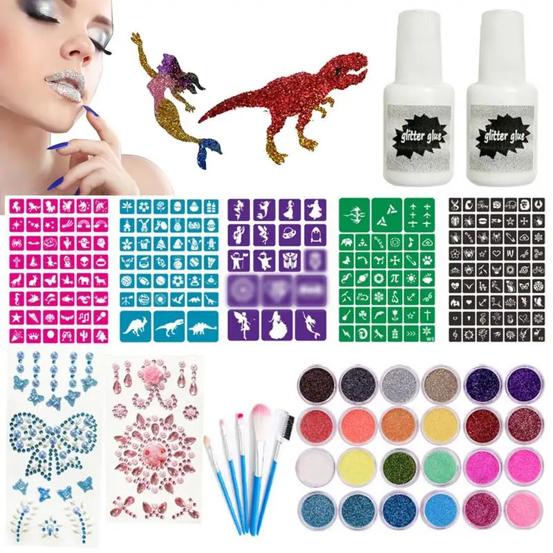 Glitter Tattoo Kit Temporary Luminous Kids Halloween Adults & Kids Arts tattoo sticker temporary tattoos