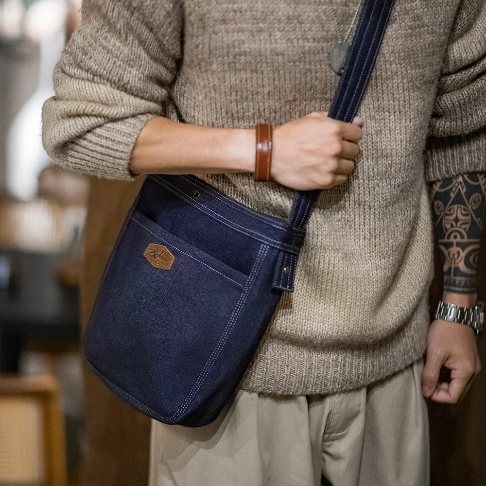 Retro 9.6oz Denim Washed Cowboy Bag Adjustable Blue Messenger Shoulder Bag Newsboy Unisex Style Bags for Daily
