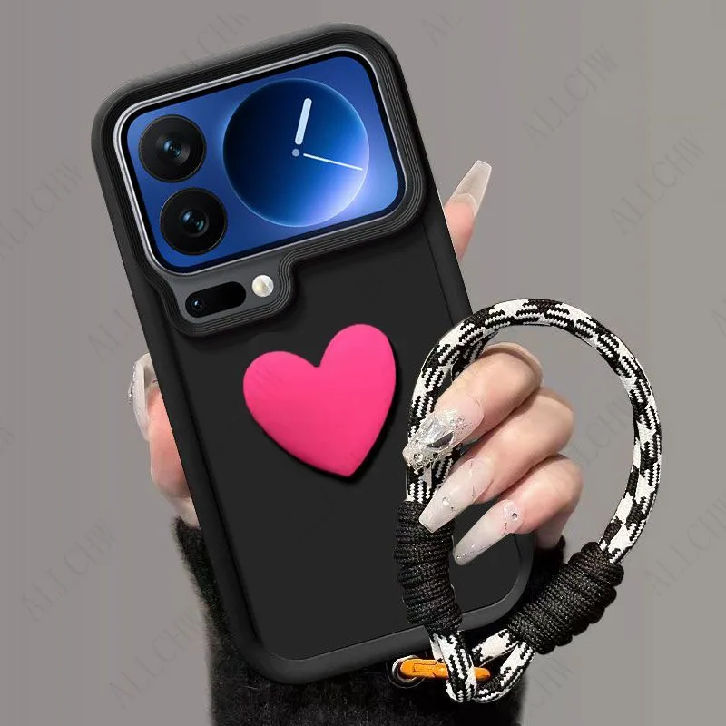 3D Love Heart Hand Strap Full Package Phone Case Cover