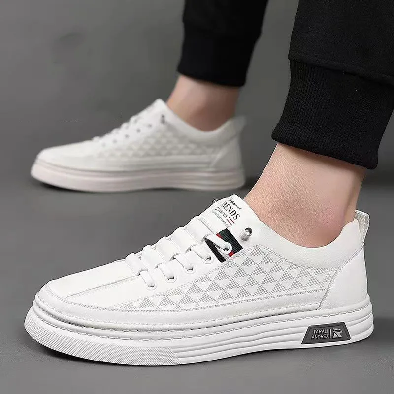 

High Quality Men's Leather Shoes Summer Comfortable Sneakers Fashion Designer Men Shoes Soft Leather Versatile Skateboard Shoes