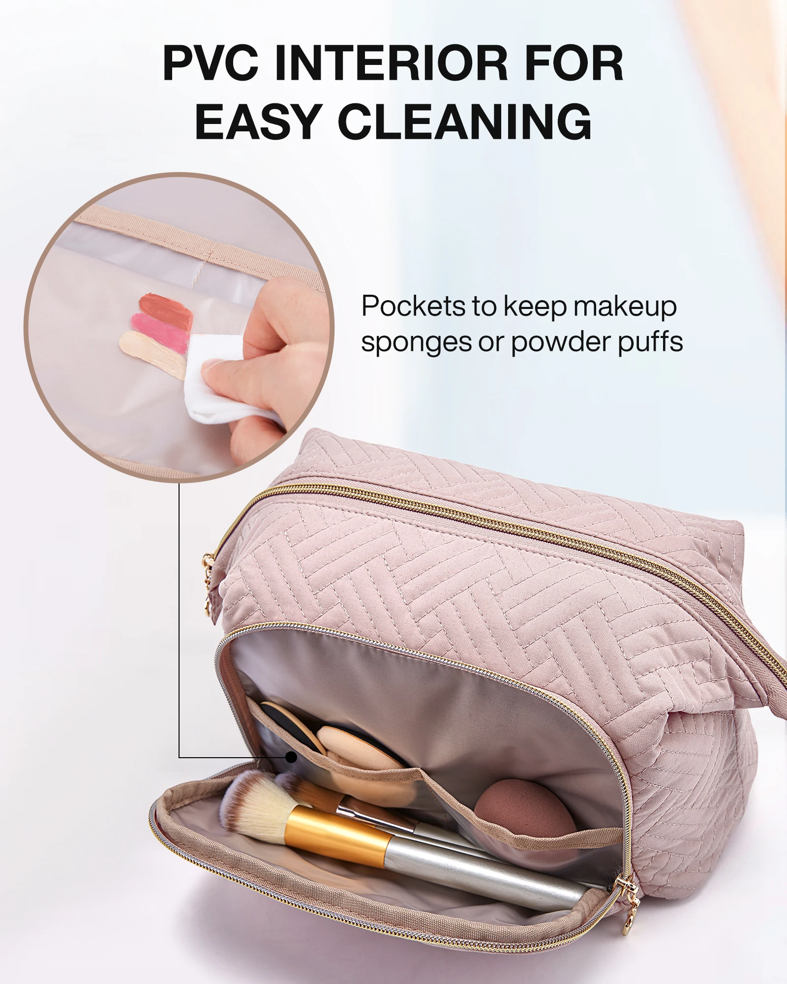 BAGSMART Beauty Case Da Viaggio Rosa - Trousse Grande Portatile Con Scomparto Impermeabile E Maniglia