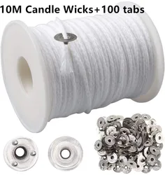 Natural Cotton Woven Candle Wick - 61m DIY Candle Making Kit (10M and 100 Tabs)