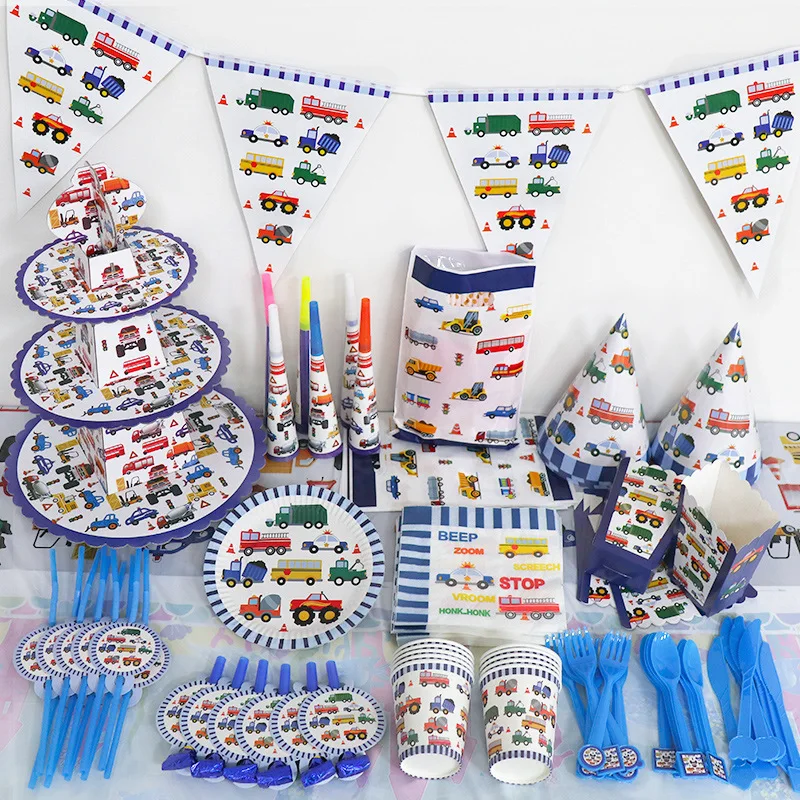 Construction Birthday Party Supplies For 24 Guests - Dump Truck Tractor Decorations Set