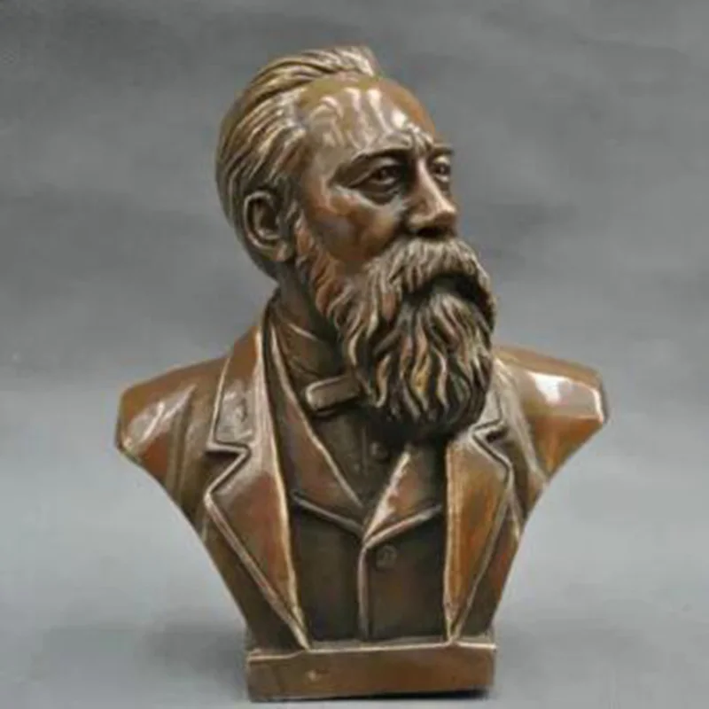 

7" China Pure Bronze Statues Communist Friedrich Von Engels Bust Statue