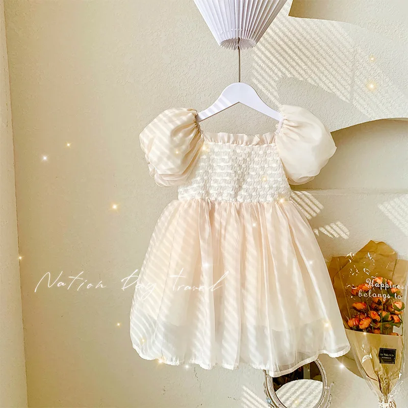 

Girls' Dress Princess Dress Puff Sleeve Summer Western Style Sequined Dress Puff Sleeve Gauze Dress for Children Kids' Skirt