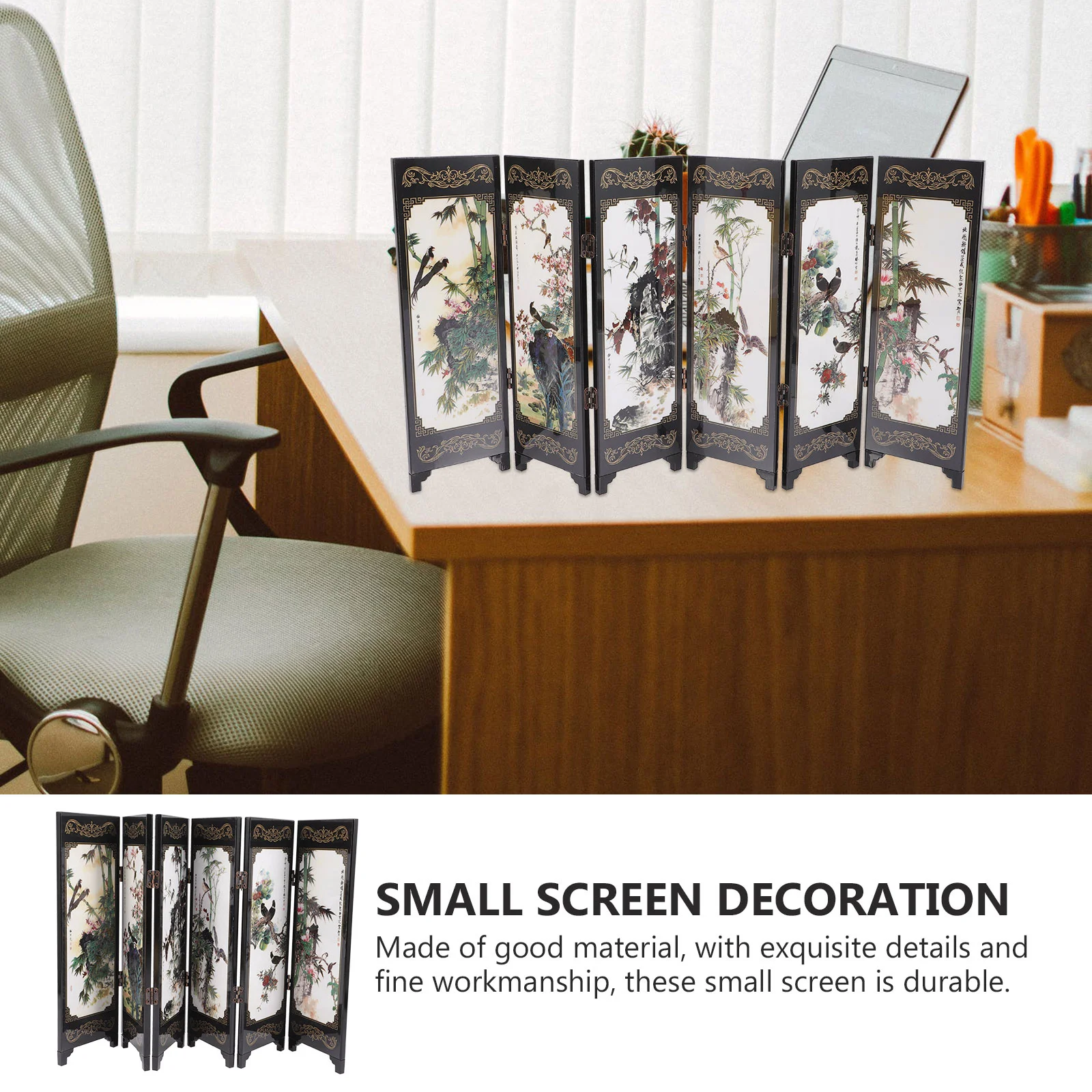 Lacquerware Ornaments Toy Screen Mini Folding Screen Room Panel Decor Business Desktop Wooden Funny room divider screen