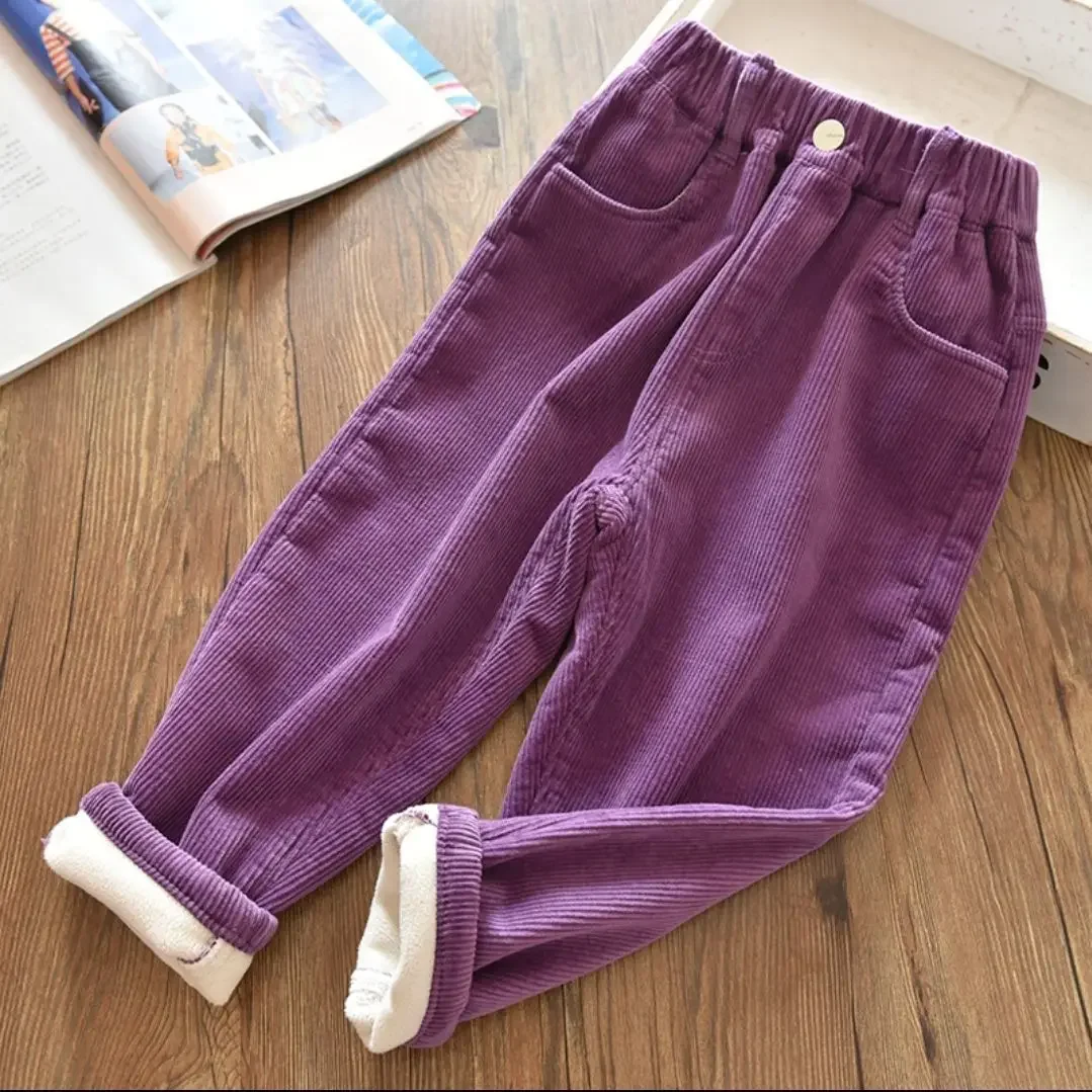 Winter Girls Pants Clothes 2-10Y Kids Warm Thick Pant Autumn Corduroy Outer Wear Trousers Children Clothes High Waist Pants