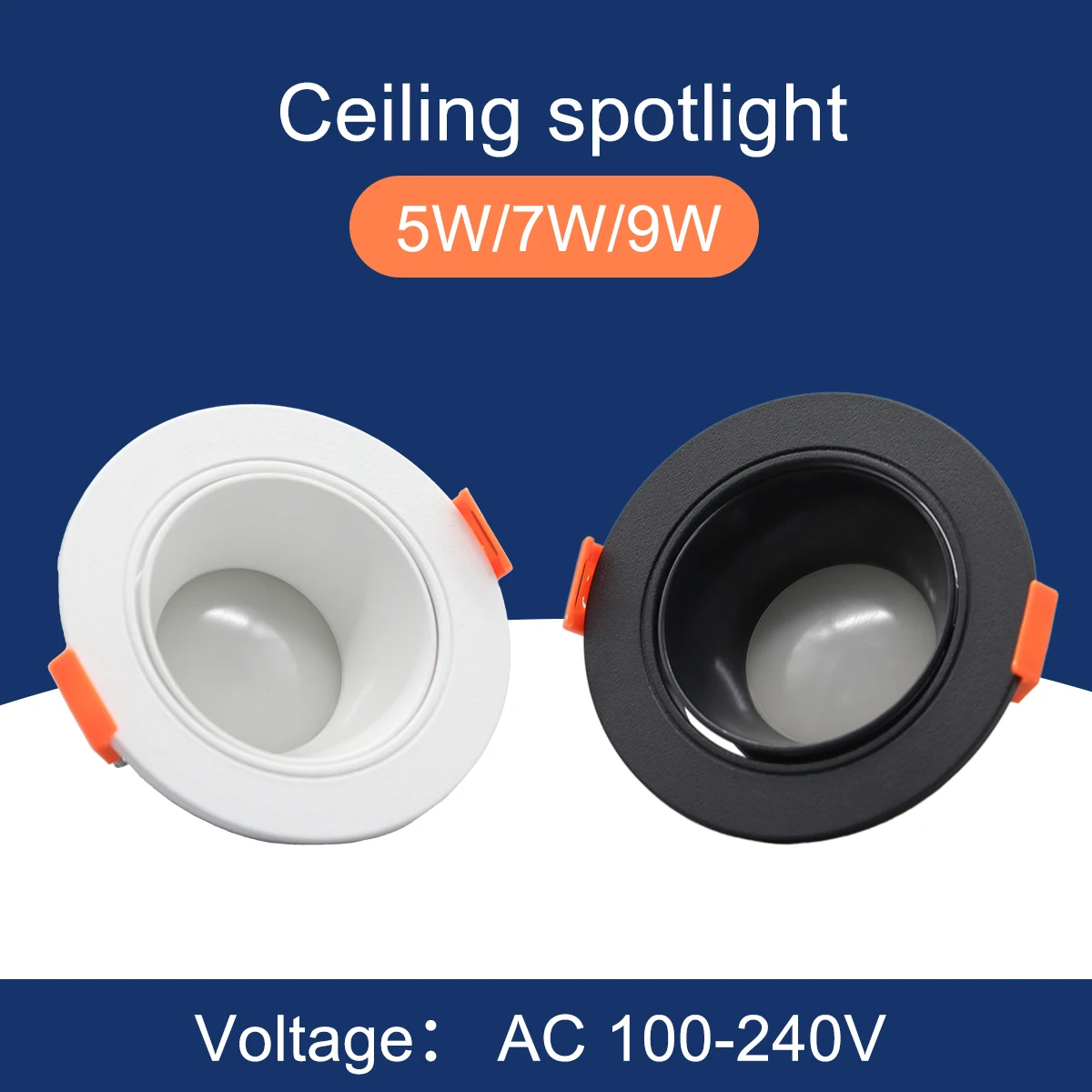 3pcs 5W 7W 9W Rotating Ceiling Lamp Spotlight - Angle Adjustable LED Downlight AC220V 120V, White Color for Indoor Lighting