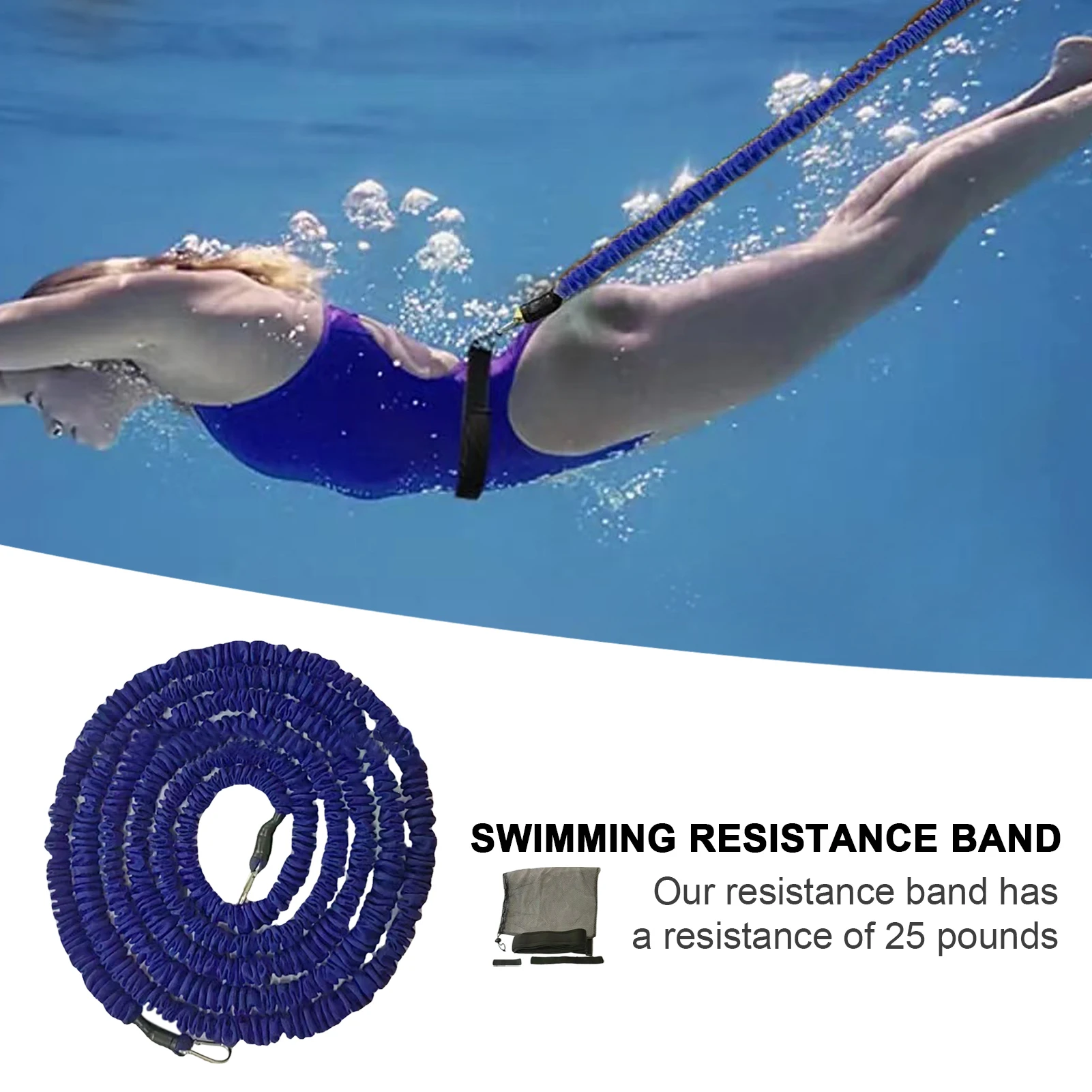 4M Swimming Belt Adjustable Swim Training Resistance Elastic Belt
