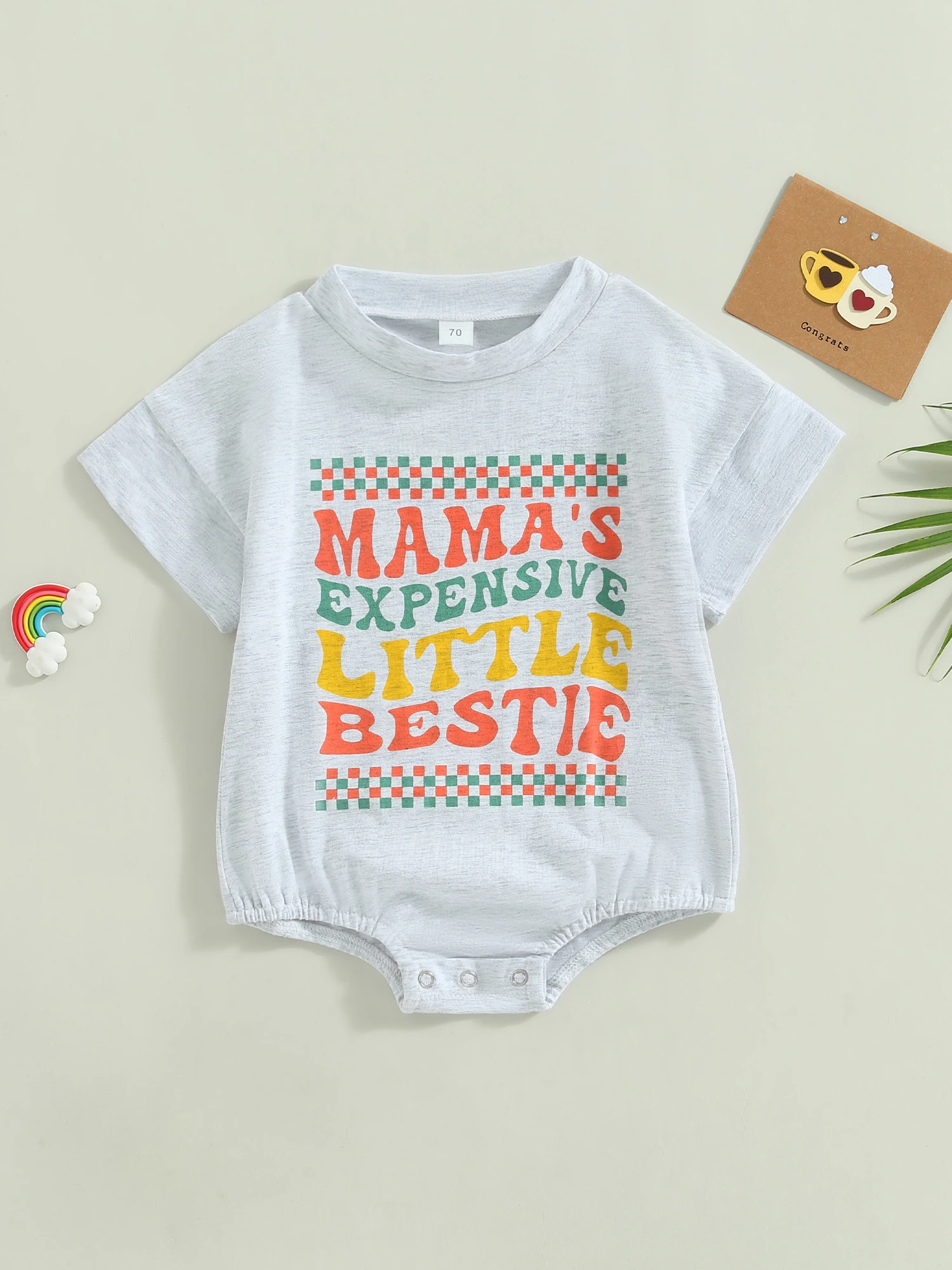 

Cute Newborn Unisex Rompers Adorable Short Sleeve Jumpsuit with Vibrant Letter Print and Colorful Contrast - Perfect Summer