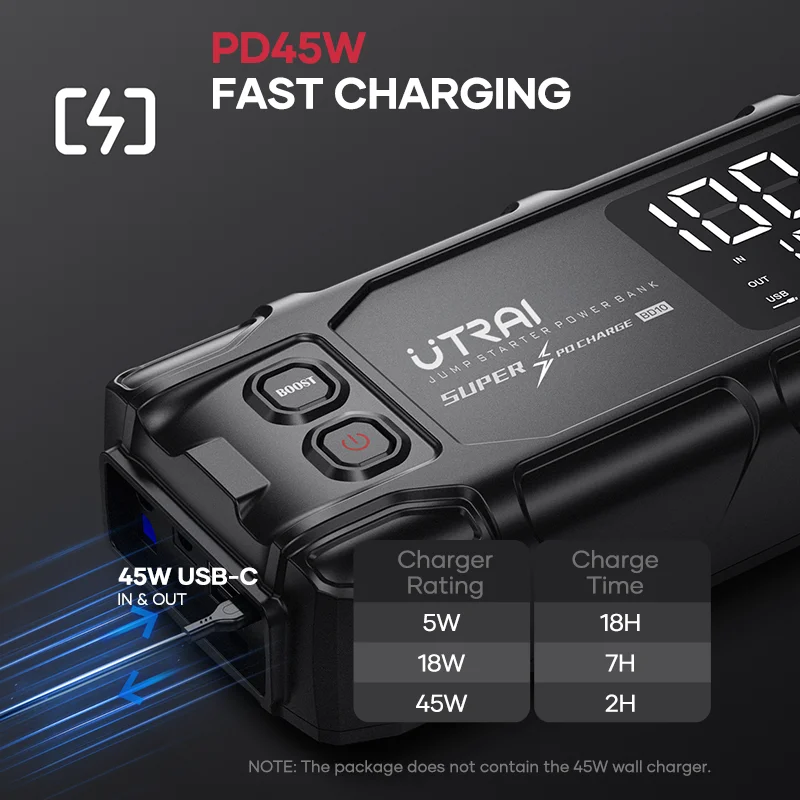 UTRAI 26800mAh 6000A מתנע רכב נייד עוצמתי, סוללת גיבוי ניידת עם טעינה מהירה PD45W, מסך LED בגודל 6.0 אינץ', מכשיר התנעה לחירום