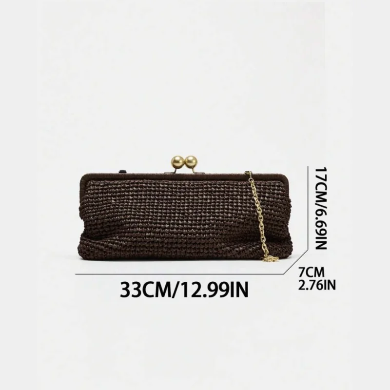 New Handwoven Raffia Shoulder Bag, Women's Staw Crossbody Bag Vacation Clip Bag Clutchs, Summer Luxury Design Baguette Bag - Image 5