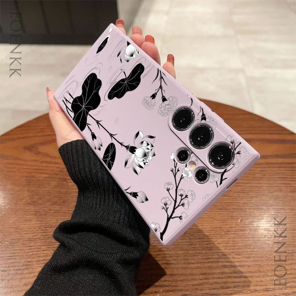 Elegant Black and White Lotus Pond Soft Phone Case Cover