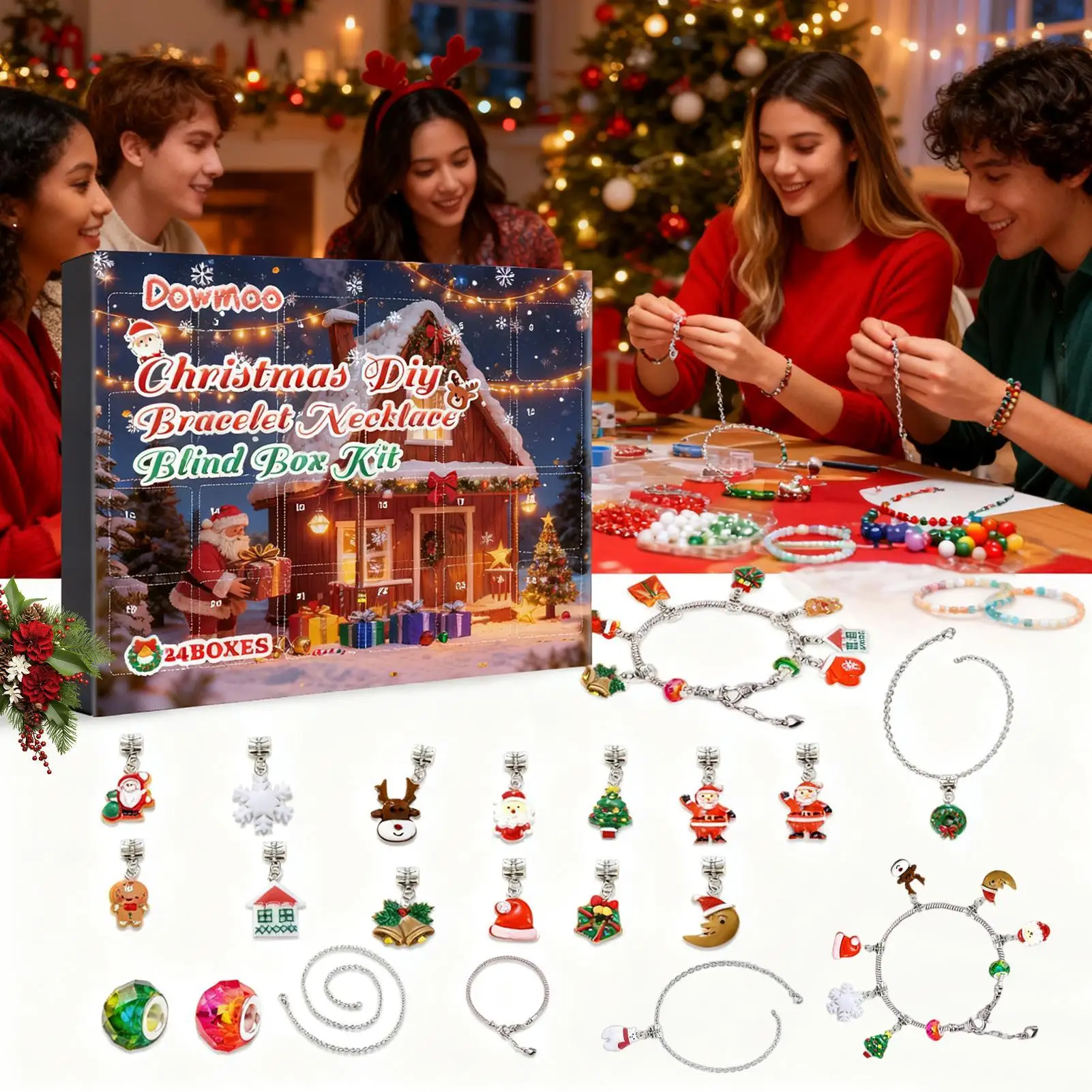 Christmas Bracelets Making Kit 24 Days Countdown Calendar Advent Gift Box Christmas Charm s Bracelet Set Ornament Christmas Gift