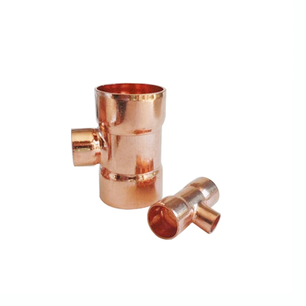 Brass pipe fitting copper tube 1/4" 3/8" 1/2" 8-159mm ID copper end feed solder reducing tee 3 ways for air conditioner
