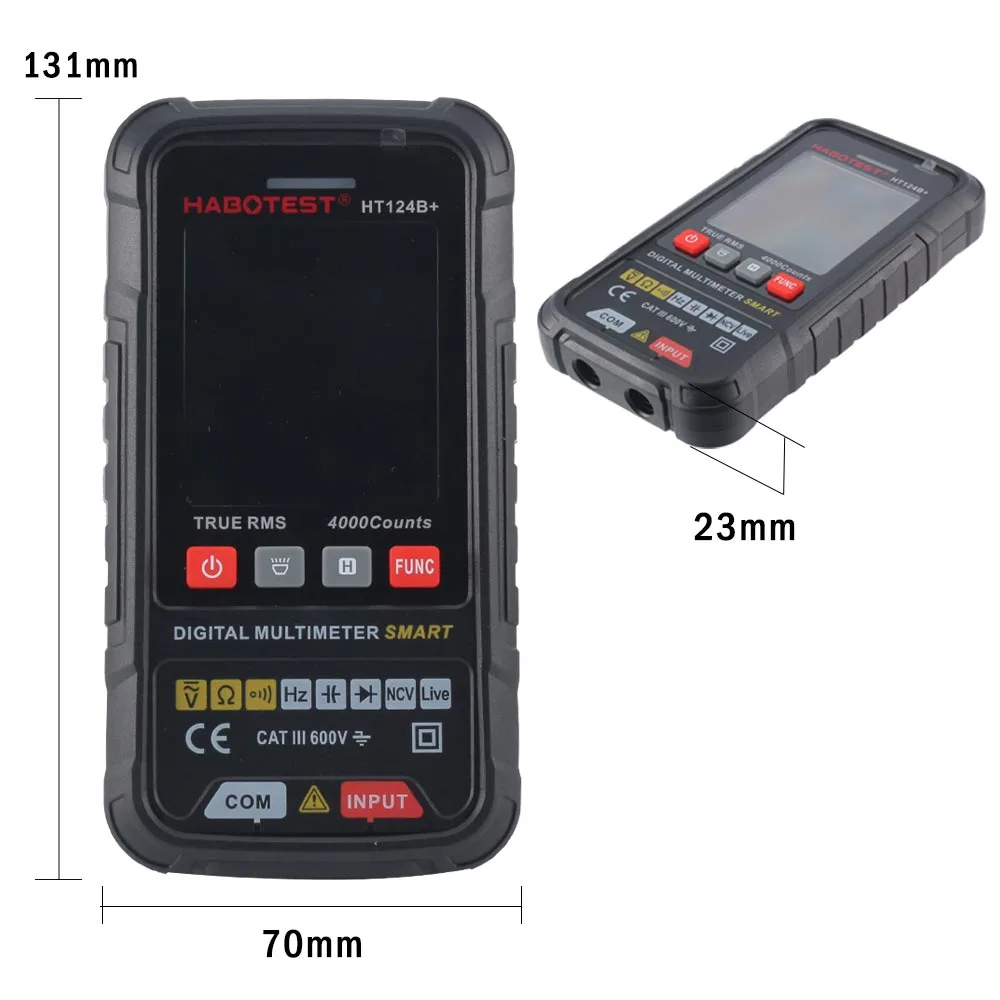 4000 Counts Smart Digital Multimeter HABOTEST HT124B Pro AC DC Voltage Capacitance Frequency Resistance Continuity NCV Tester