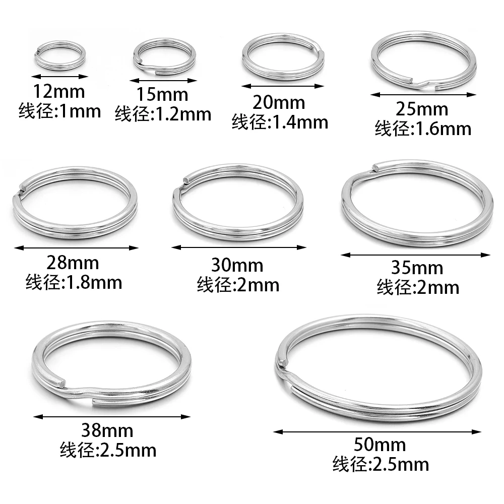 5-50 teile/los 12-50mm Edelstahl Schlüssel Ringe Runde/Flache Linie Split Ringe Schlüsselring für Schmuck Machen DIY Schlüsselbund Zubehör – Detail 1
